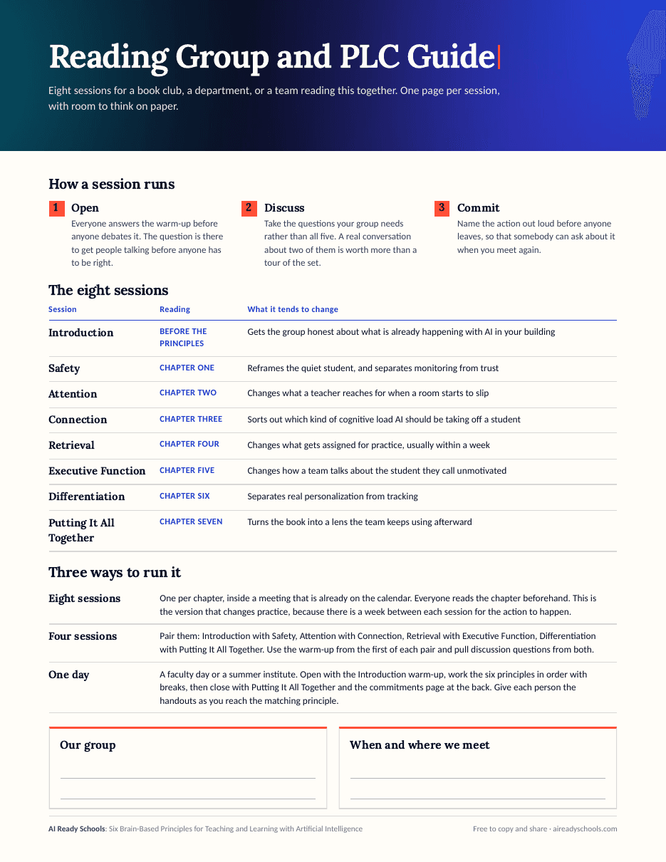 Reading Group and PLC Guide, first page