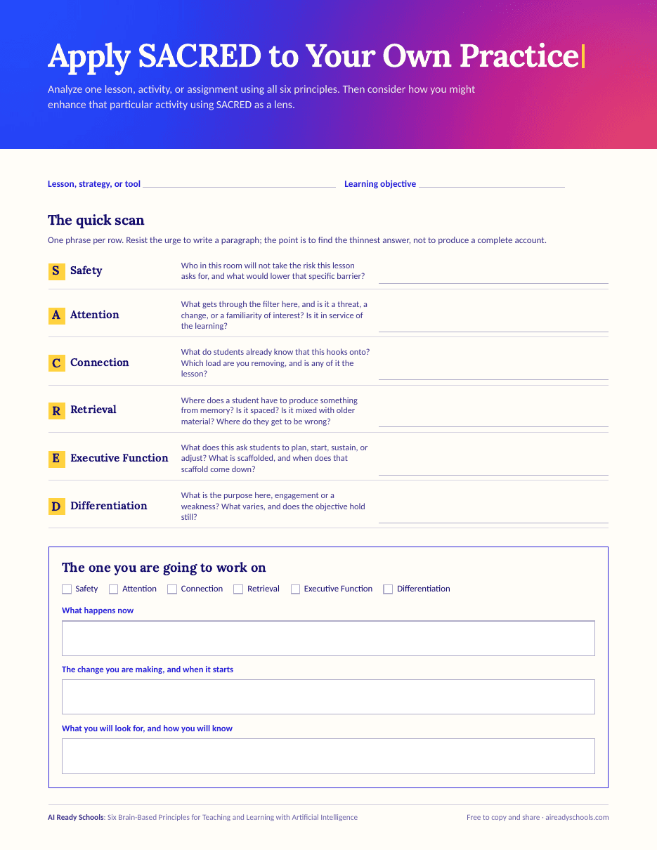 Apply SACRED to Your Own Practice, first page