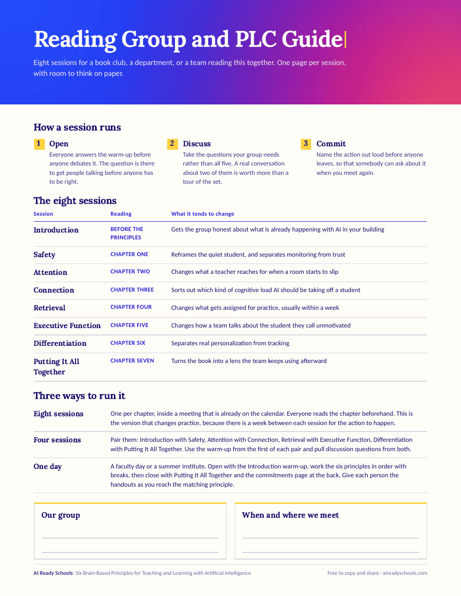 Reading Group and PLC Guide, first page
